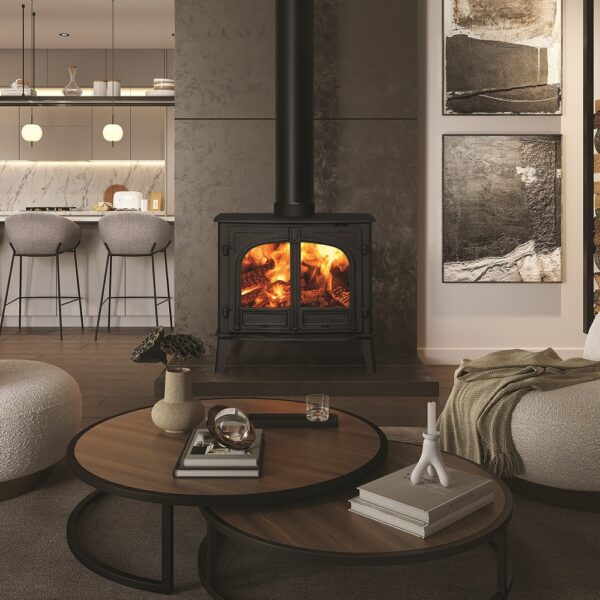 Stovax Stockton 11 Two Door Wood-Burning Stove - Lifestyle Image in a Modern Freestanding Setting