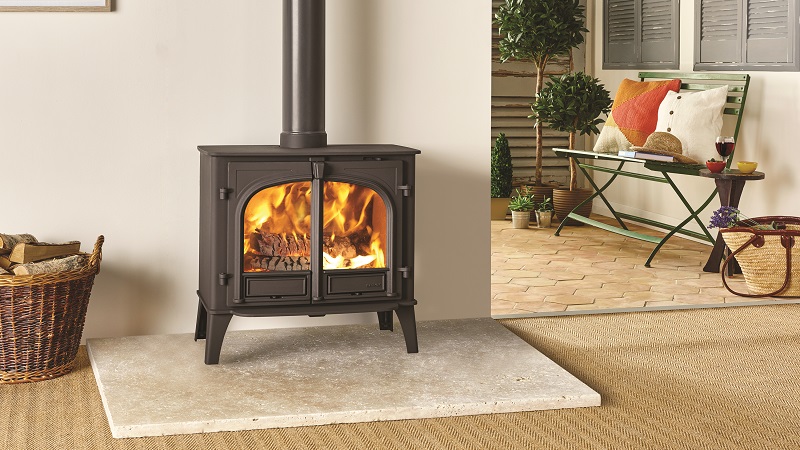 Stovax Stockton 11 Wood-Burning Stove with Two Doors - Landscape Lifestyle Image in a Modern Setting