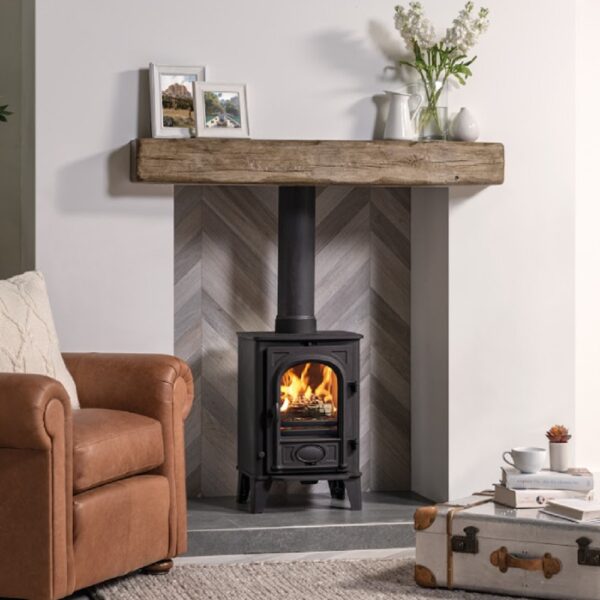 Stovax Stockton 4 Wood Burning or Multifuel Stove - Traditional Fireplace with Ceramic Mantle Beam