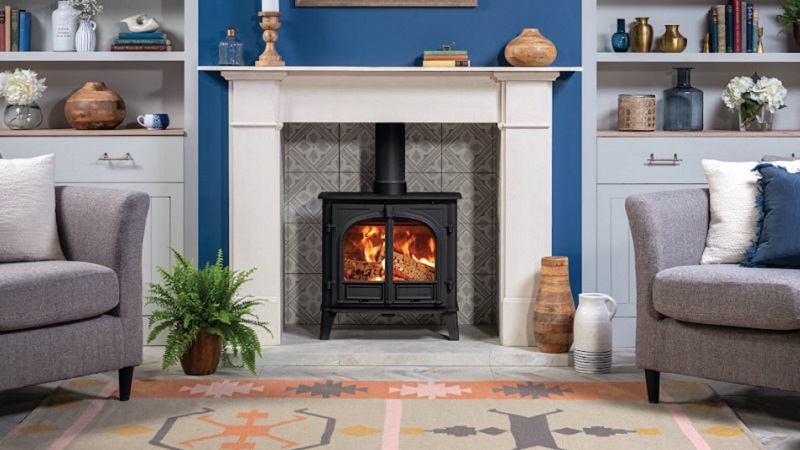 Stovax Stockton 8 Wood-Burning and Multifuel Stove - Landscape Lifestyle Image of the Two-Door Wood-Burning Model