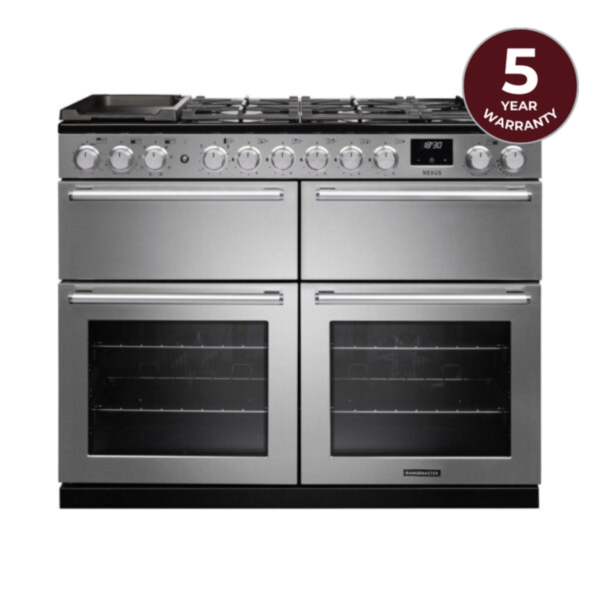 Rangemaster Nexus 110 NGC Dual Fuel Range Cooker in Stainless Steel - Base Cavity Configuration
