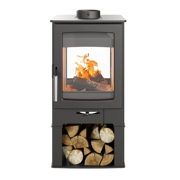 Parkray Aspect 4 ECO Double Sided wood burning stove - Cutout with Log Store