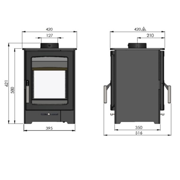 Parkray Aspect 4 ECO Double Sided wood burning stove - Dimensions