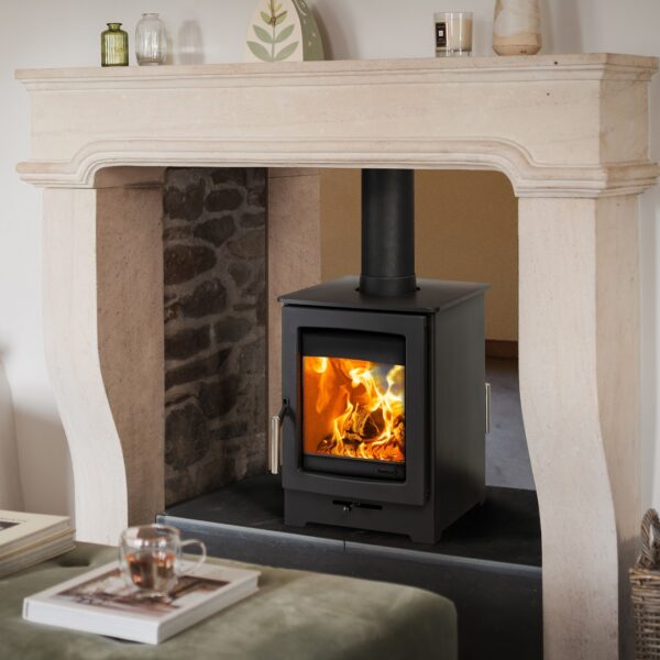 Parkray Aspect 4 ECO Double Sided wood burning stove - Lifestyle image in a traditional fireplace setting