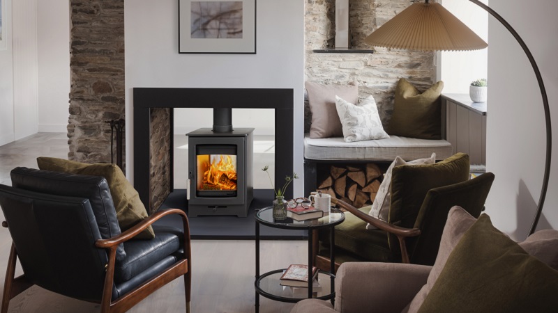 Parkray Aspect 4 ECO Double Sided wood burning stove. Landscape lifestyle image