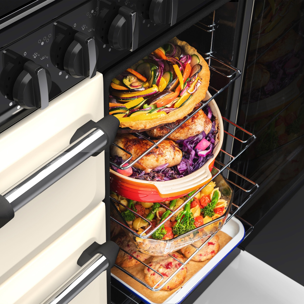 Private Folder Rangemaster Classic 90 Next-Generation Range Cooker - Pale Cream with Chrome Trim - Induction - Tall Oven Detail