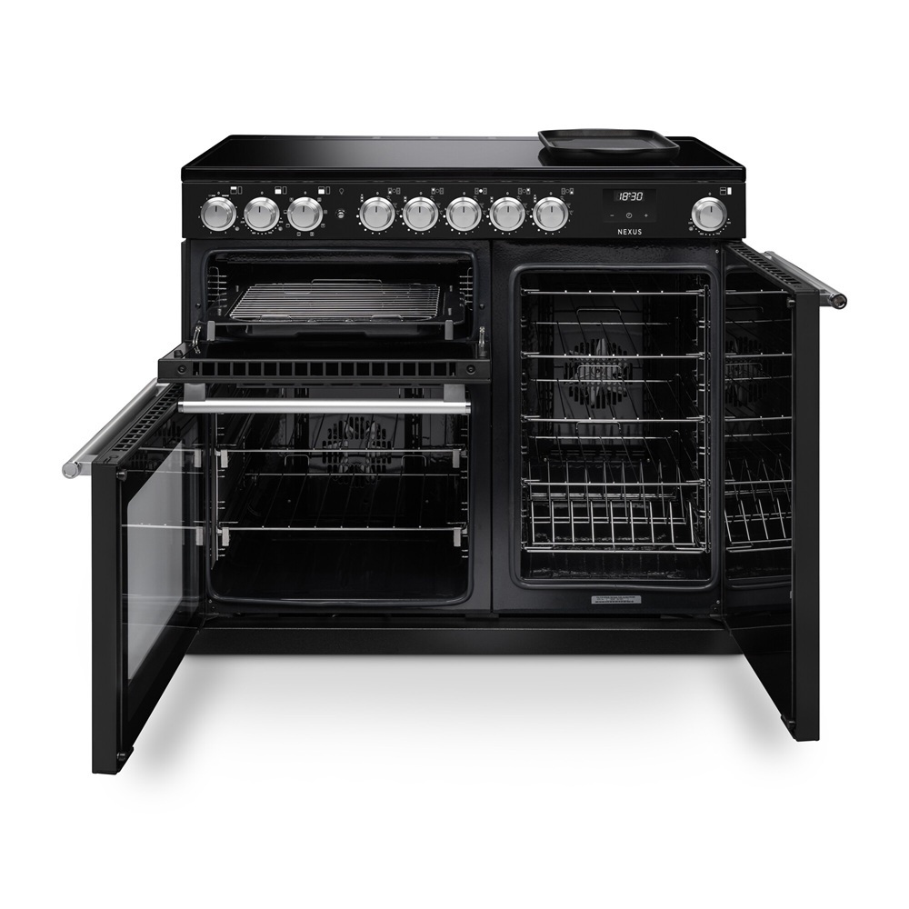 Rangemaster Nexus 100 NGC Induction Range Cooker in Gloss Black - Doors Open