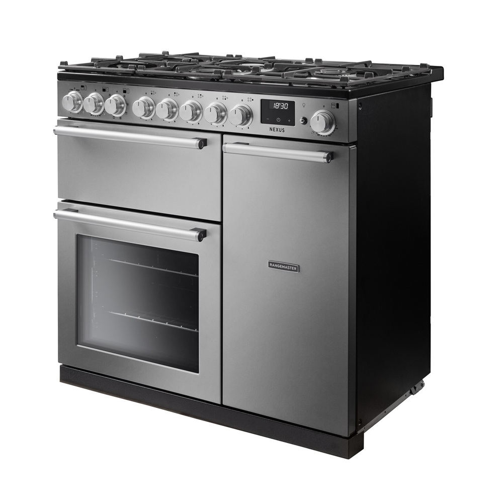 Rangemaster Nexus 90 NGC Dual Fuel Range Cooker in Stainless Steel - Left Side View