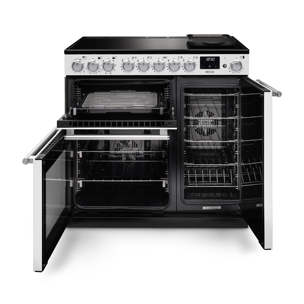 Rangemaster Nexus 90 NGC Induction Range Cooker in White - Doors Open