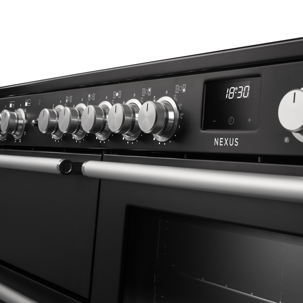 Rangemaster Nexus NGC Range Cooker in Black - Knobs and Fascia Detail