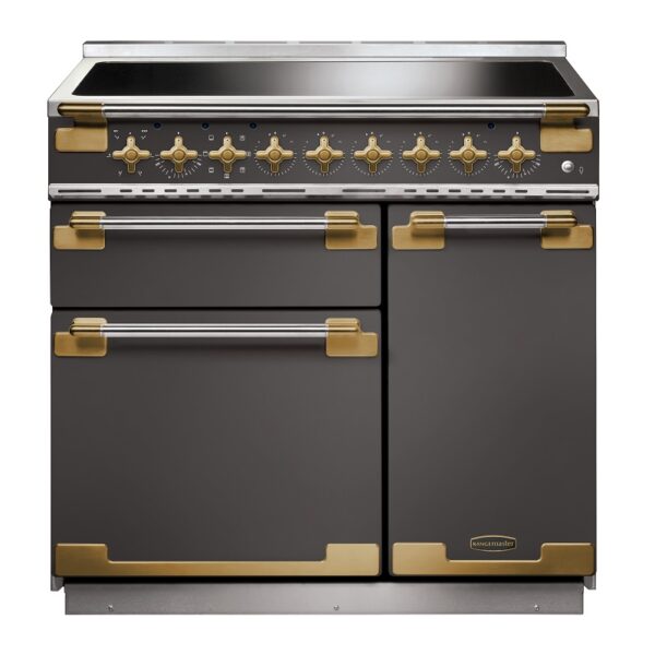 Rangemaster Elise Luxe 90 Induction Range Cooker - Special Edition Slate with Antique Brass Trim.