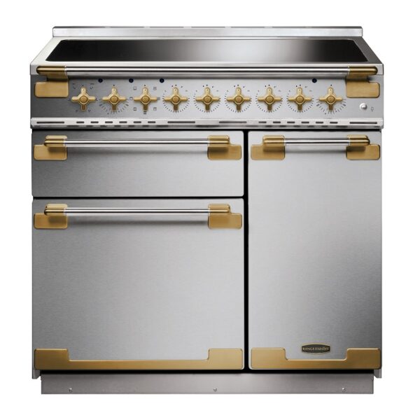 Rangemaster Elise Luxe 90 Induction Range Cooker - Special Edition Stainless Steel with Antique Brass Trim.