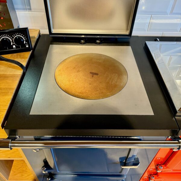 Esse 600 X in Shadow - Ex-Display Electric Range Cooker. Cast Iron Hotplate, lid up.