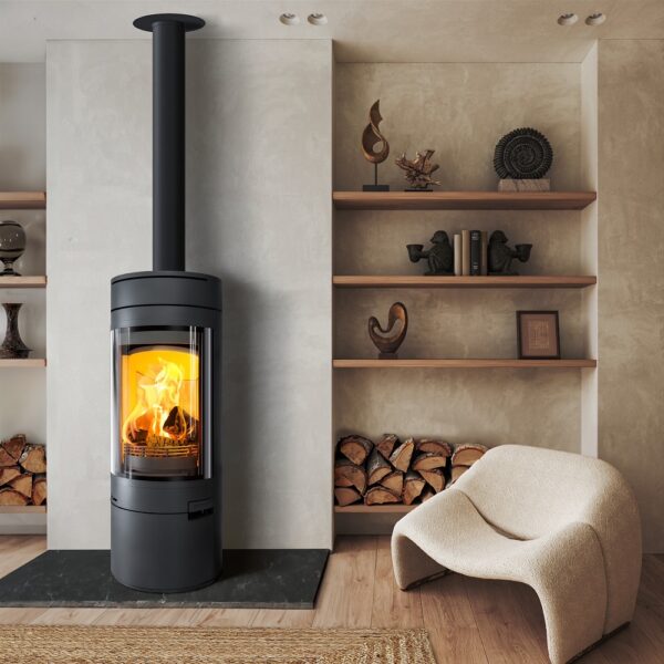 Halo Radial Cylindrical Wood-Burning Stove from the Hunter Stoves Group - Minimalist Lifestyle Image