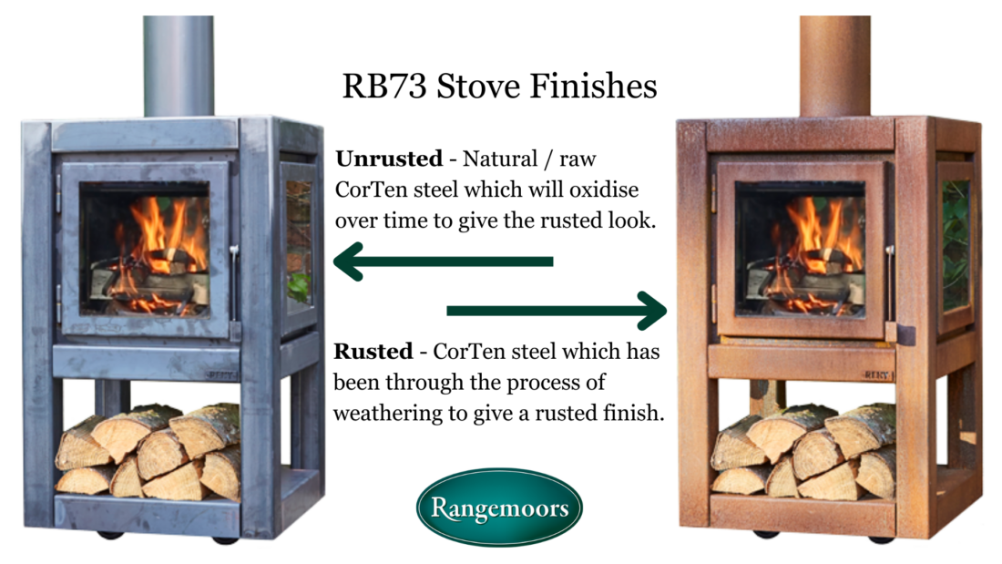RB73 Outdoor Stoves - Unrusted compared to Rusted stove finishes. Comparison Image