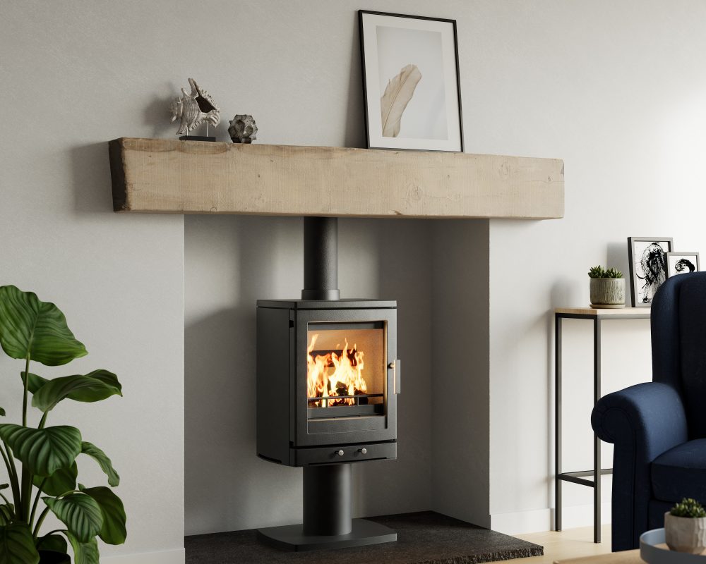 ACR Woodpecker 5 with Pedestal - Landscape Lifestyle Image - Wood-Burning and Multifuel Stoves in Devon and the Southwest