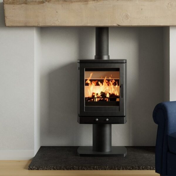 ACR Woodpecker 5 with Pedestal - Hero Lifestyle Image - Multifuel stove designed in Britain