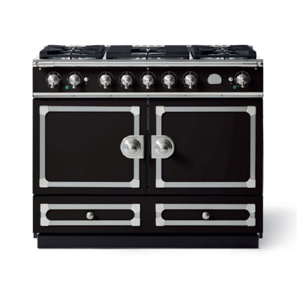 La Cornue CornuFé 110 in Shiny Black with Nickel and Brushed Stainless Steel Trim - Cutout