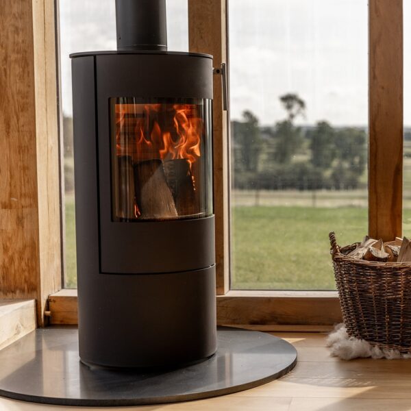 RAIS Viva L 100 Wood-Burning Stove - Lifestyle Image in Black with Steel Door