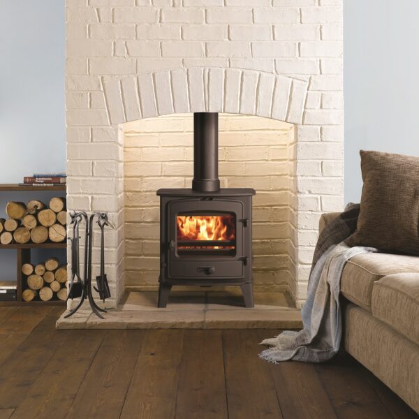 Stovax County 5 Wood-Burning and Multifuel Stove - Lifestyle Image in a Brick Fireplace