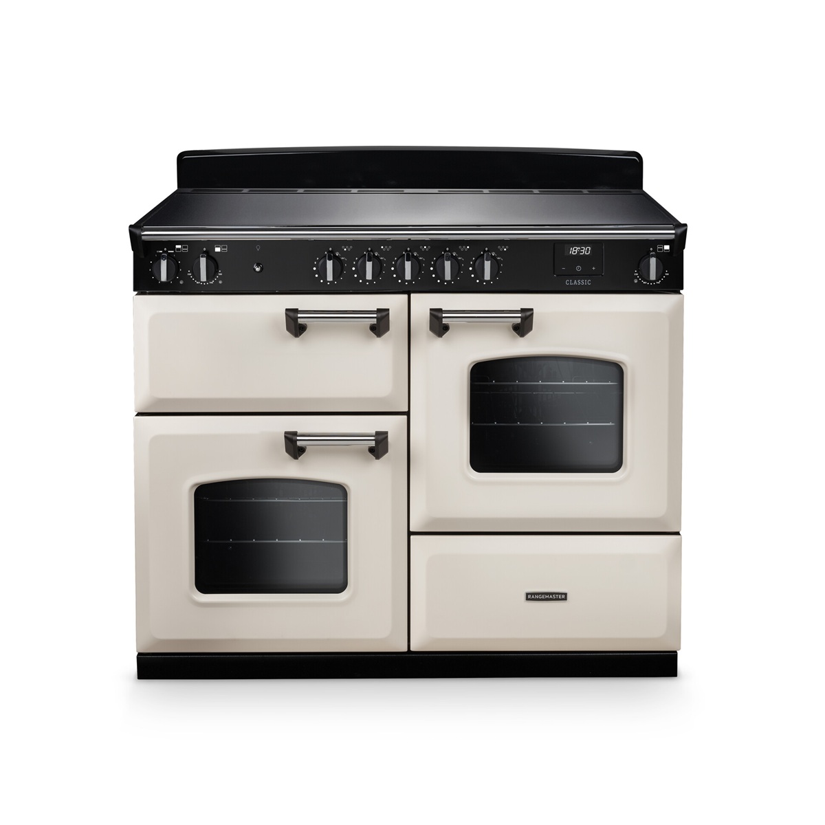 RangemasterClassic110-Ind-PaleCream Rangemaster Classic 110 Next-Generation Range Cooker - Pale Cream with Chrome Trim - Induction