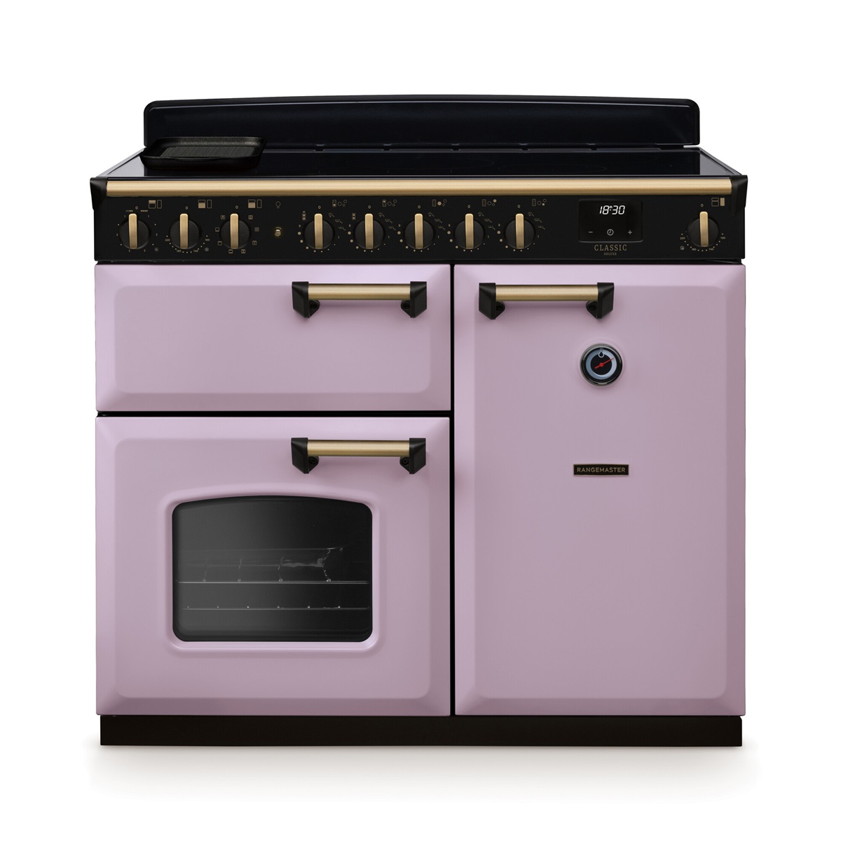 RangemasterClassicDeluxe100NGC-Ind-HeatherBrass Rangemaster Classic Deluxe 100 Next-Generation Range Cooker - Heather with Antique Brass Trim - Induction