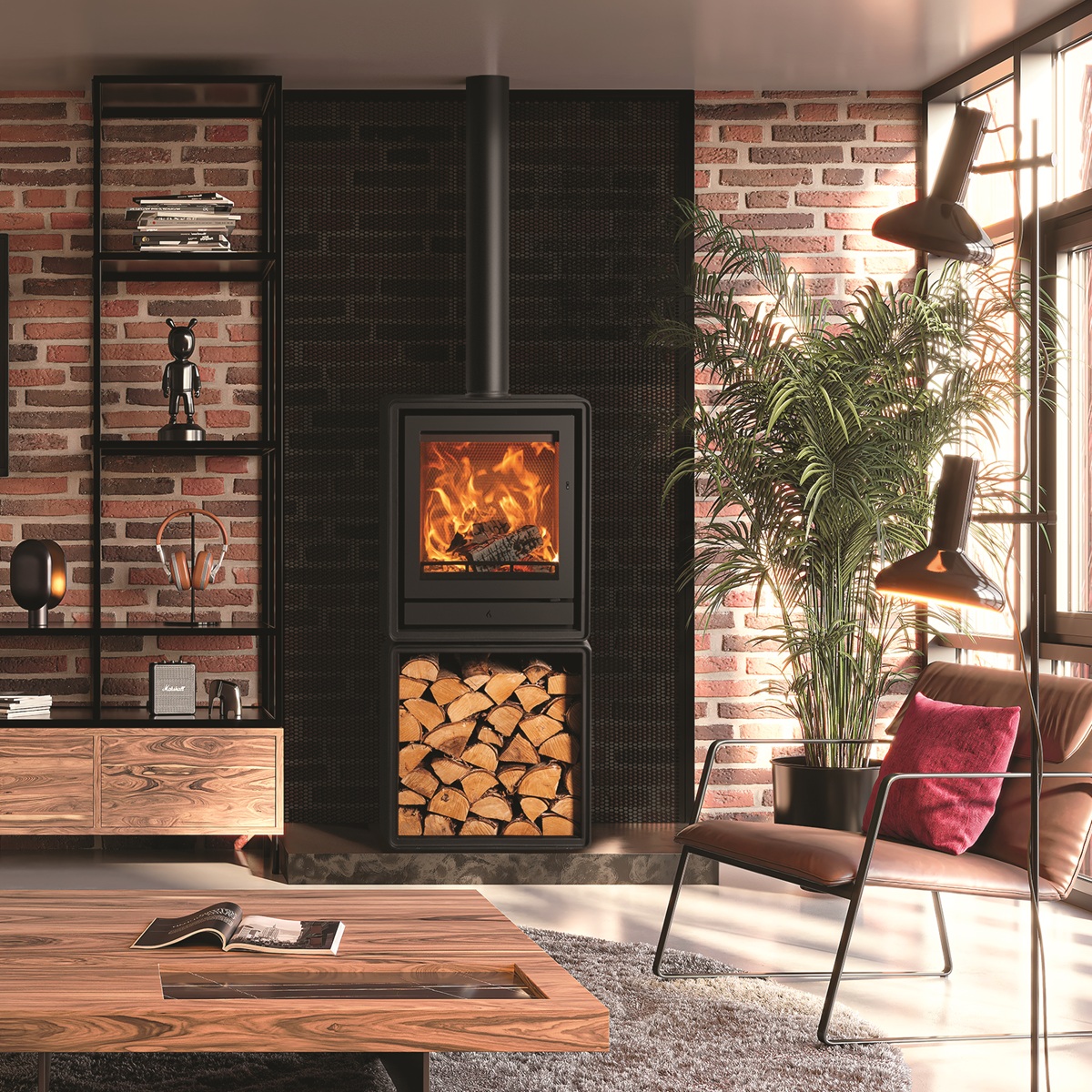 StovaxRiva255FreestandingonLogbox Stovax Riva2 55 Freestanding Wood-Burning Stove - Lifestyle Image on Logbox