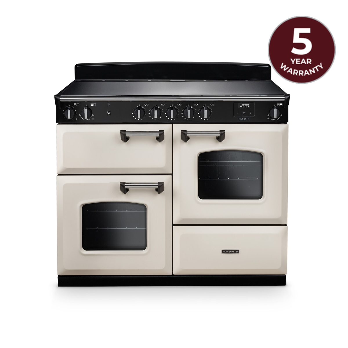 Rangemaster Classic 110 Next-Generation Range Cooker - Pale Cream with Chrome Trim - Induction
