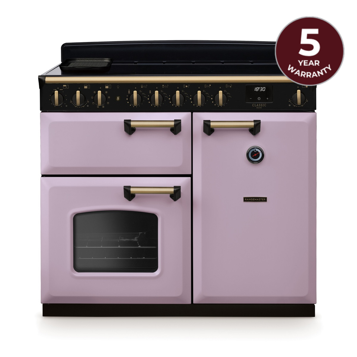 Rangemaster Classic Deluxe 100 Next-Generation Range Cooker - Heather with Antique Brass Trim - Induction