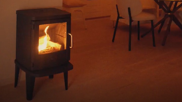 Morsø Bio Stove 3116 - Landscape lifestyle image of this bioethanol stove creating smoke-free warmth in a modern, open plan living space.
