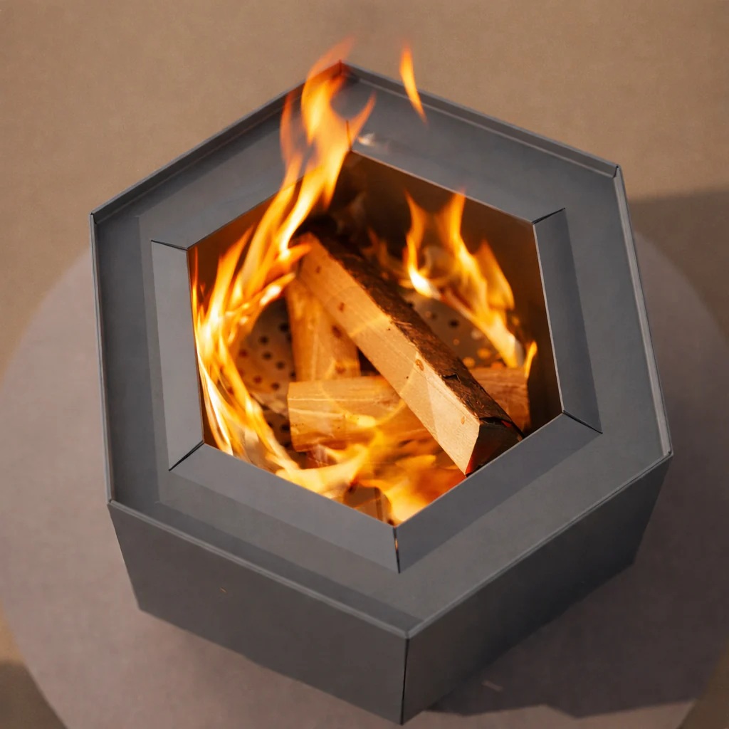 PollenbyHunterStovesHexSmallFirePit-Grey-Burning