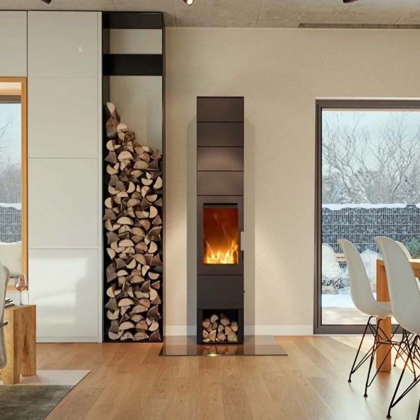 Blaze Element 04 Q4+ wood-burning stove in Pearl Brown - Lifestyle Image