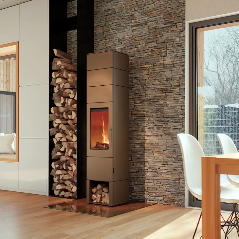 Blaze Element 04 V3+ wood-burning stove in Pearl Beige - Lifestyle Image