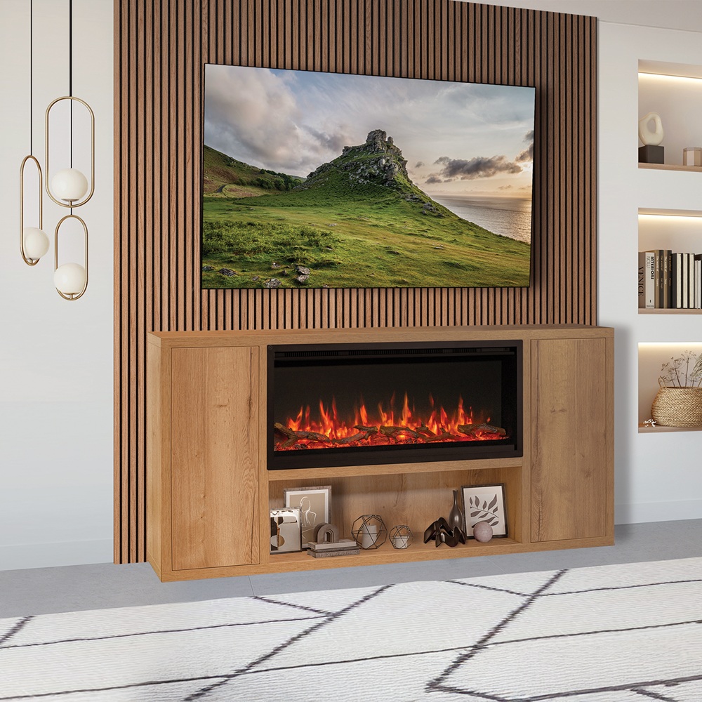 FireFX Atmos Slim 105R with Venezia Suite - Lifestyle Image in living room media wall setting